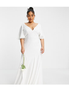 ASOS Curve ASOS EDITION Curve - Serenity - Vestito da sposa in raso con maniche con volant-Bianco