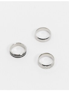 ASOS DESIGN - Confezione da 3 anelli a fascia argentati in acciaio inossidabile resistente all'acqua-Argento