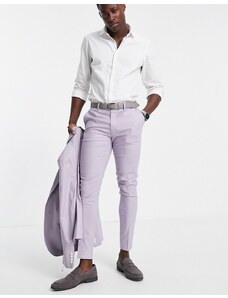 ASOS DESIGN - Pantaloni da abito super skinny lilla pastello in misto lino-Viola
