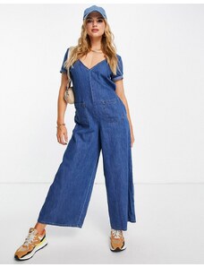 ASOS DESIGN - Tuta jumpsuit in denim morbido con lavaggio medio-Blu