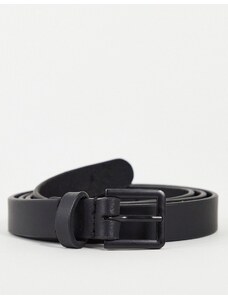 ASOS DESIGN - Cintura skinny in vera pelle nera con fibbia nera opaca-Nero