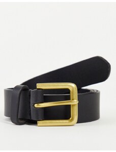 ASOS DESIGN - Cintura elegante in pelle nera con fibbia oro anticata-Nero