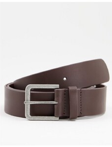 ASOS DESIGN - Cintura elegante larga in pelle marrone con fibbia argento anticato