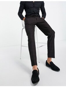 ASOS DESIGN - Pantaloni da abito slim con motivo a quadri con motivo crosshatch e coulisse in vita, colore blu navy