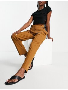 Selected Femme - Pantaloni sartoriali a vita alta con bottoni laterali marroni - BROWN-Marrone