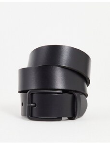 ASOS DESIGN - Cintura sottile in pelle nera con fibbia nera opaca quadrata-Nero