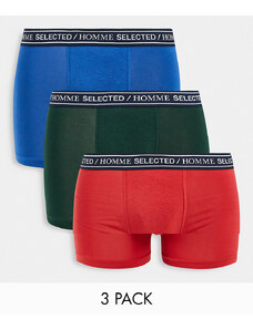 Selected Homme - Confezione da 3 paia di boxer aderenti multicolore con logo sulla fascia in vita