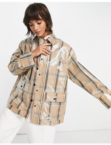Selected Femme - Camicia giacca spalmata a quadri-Multicolore