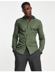 ASOS DESIGN - Camicia slim elasticizzata, color kaki-Verde