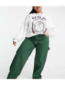 ASOS Curve ASOS DESIGN Curve - Jeans modello skater oversize a vita medio alta verdi con cuciture con filo a contrasto-Verde