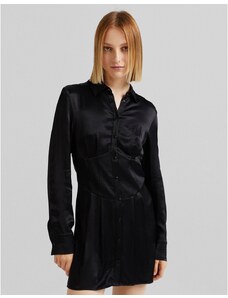 Bershka - Vestito camicia con corsetto in raso nero