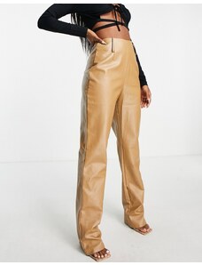 Esclusiva Missyempire - Pantaloni dritti in pelle sintetica color cammello-Neutro