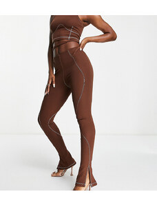 ASYOU - Leggings con cuciture e dettagli con laccetti e spacco sul fondo, colore marrone in coordinato-Nero