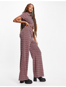 ASOS DESIGN - Pantaloni comodi da abito a fondo ampio in jersey con stampa geometrica-Multicolore