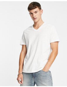 ASOS DESIGN - T-shirt con scollo a V in misto cotone - WHITE-Bianco