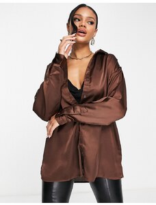 Missguided - Camicia in raso oversize color cioccolato-Marrone
