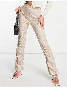 Missyempire - Pantaloni in pelle sintetica beige con zip sul davanti-Neutro