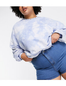 Don't Think Twice Plus - Charlotte - Pantaloncini di jeans a vita alta stile disco, colore blu medio