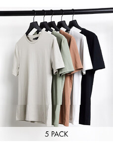 ASOS DESIGN - Confezione da 5 T-shirt attillate girocollo in colorazioni multiple-Multicolore
