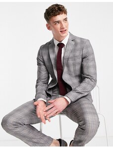 Selected Homme - Giacca da abito slim color grigio chiaro a quadri