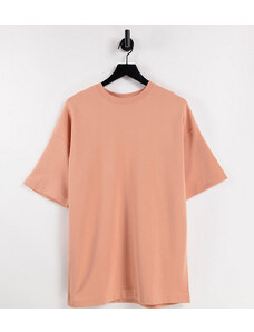 Esclusiva Selected - T-shirt felpata oversize unisex in cotone color corallo - ORANGE-Arancione