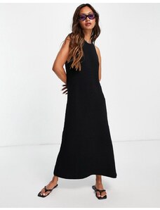 Selected Femme - Vestito lungo in maglia con dorso a vogatore accollato nero