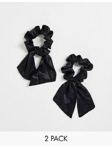 Easilocks - Confezione doppia di elastici per capelli in raso nero con fiocco-Nessun colore