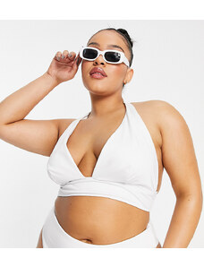 ASOS Curve ASOS DESIGN Curve - Mix and Match - Top bikini allacciato al collo con scollo profondo bianco