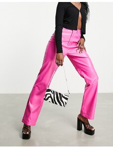 Missyempire - Pantaloni dritti in pelle sintetica rosa in coordinato