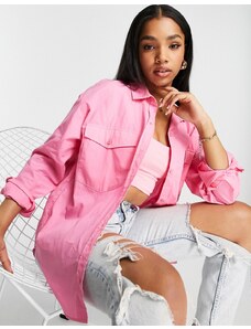 Pull&Bear - Camicia oversize in popeline rosa in coordinato