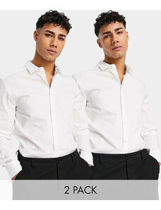 ASOS DESIGN - Confezione da 2 camicie stretch slim fit bianche - Risparmia-Multicolore