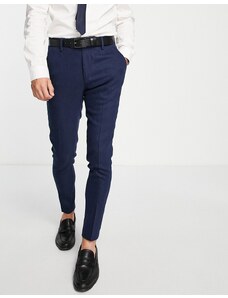 ASOS DESIGN - Pantaloni blu navy super skinny da abito da matrimonio in misto lana chevron
