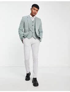 ASOS DESIGN Wedding - Pantaloni estivi super skinny in cotone ecologico fiammato grigio ghiaccio