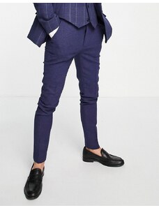 ASOS DESIGN - Country Wedding Navy Colour Range - Pantaloni da abito skinny in misto lana blu navy con intreccio