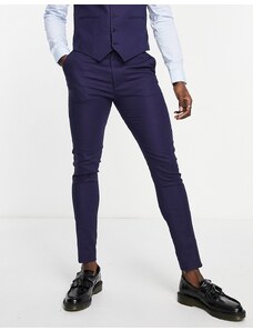 ASOS DESIGN - Pantaloni da abito super skinny in misto lino blu navy
