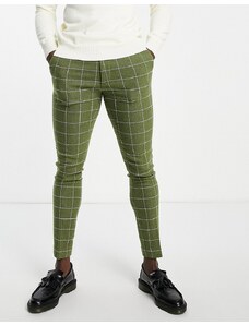 ASOS DESIGN - Pantaloni eleganti super skinny in misto lana verde canna di fucile a quadri larghi