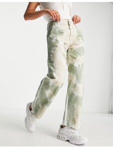 Pull&Bear - Jeans extra larghi con fondo ampio verdi tie-dye-Verde