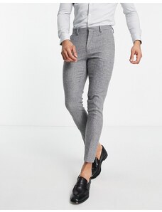 ASOS DESIGN - Pantaloni super skinny eleganti in misto lana pied de poule-Grigio