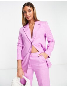 ASOS DESIGN - Blazer da abito slim dritto in lino rosa