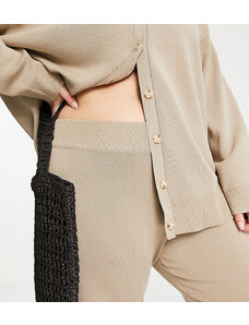 Pretty Lavish Curve - Pantaloni a fondo ampio lavorati a maglia color talpa in coordinato-Neutro