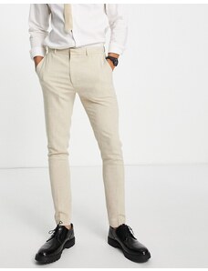 ASOS DESIGN - Pantaloni da abito super skinny con motivo crosshatch color cammello-Neutro