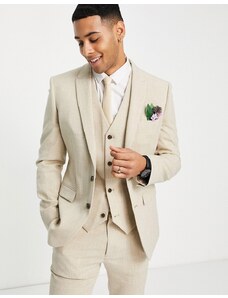 ASOS DESIGN Wedding - Giacca da abito super skinny con motivo crosshatch color cammello-Neutro