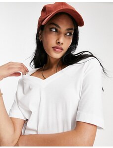 Selected Femme - T-shirt a maniche corte con scollo a V in cotone bianca - WHITE-Bianco