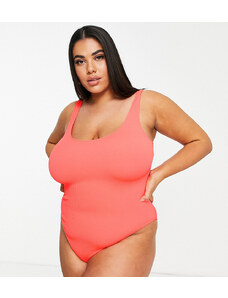 ASOS Curve ASOS DESIGN Curve - Costume da bagno stropicciato color corallo scollato sul retro-Arancione