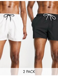 ASOS DESIGN - Confezione risparmio da 2 pantaloncini da bagno corti neri e bianchi-Multicolore