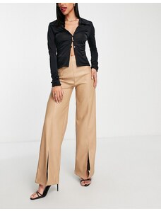 Rebellious Fashion - Pantaloni a fondo ampio in pelle sintetica color pietra-Neutro