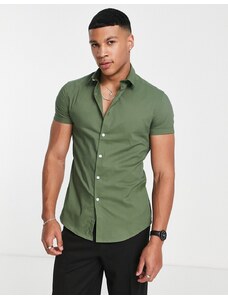 ASOS DESIGN - Camicia slim elasticizzata color kaki-Verde