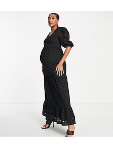 ASOS Maternity ASOS DESIGN Maternity - Vestito midi nero in pizzo a balze con scollo profondo e bottoni