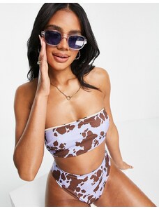 ASOS DESIGN - Top bikini a fascia double-face con stampa pezzata-Multicolore