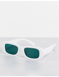 ASOS DESIGN - Occhiali da sole rettangolari spessi bianchi con lenti verdi-Bianco
